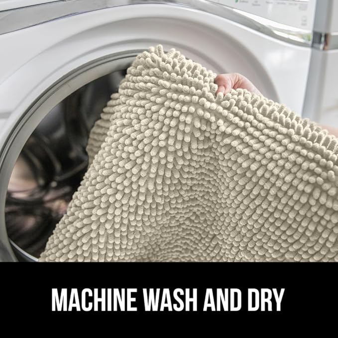 GORILLA GRIP Bath Rug Mat 48x24, Thick Absorbent Chenille, Quick Dry Microfiber Mats, Rubber Backing Washable Shower Floor Rugs, Bathmat Runner, US Designed Bathroom Home Decor Accessories Dusty Cloud