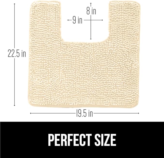 GORILLA GRIP Plush Absorbent Shaggy Chenille Bath Rug Mat for Square Toilet Base with Rubber Backing, Machine Washable Rugs, Soft Microfiber Contour Mats for Toilets, Bathroom Decor, Sand