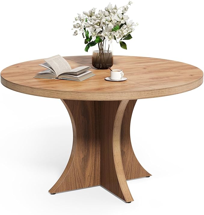 LITTLE TREE Round Dining Table for 4-6, 47.24 Inches Kitchen Table with Spacious Tabletop, Brown