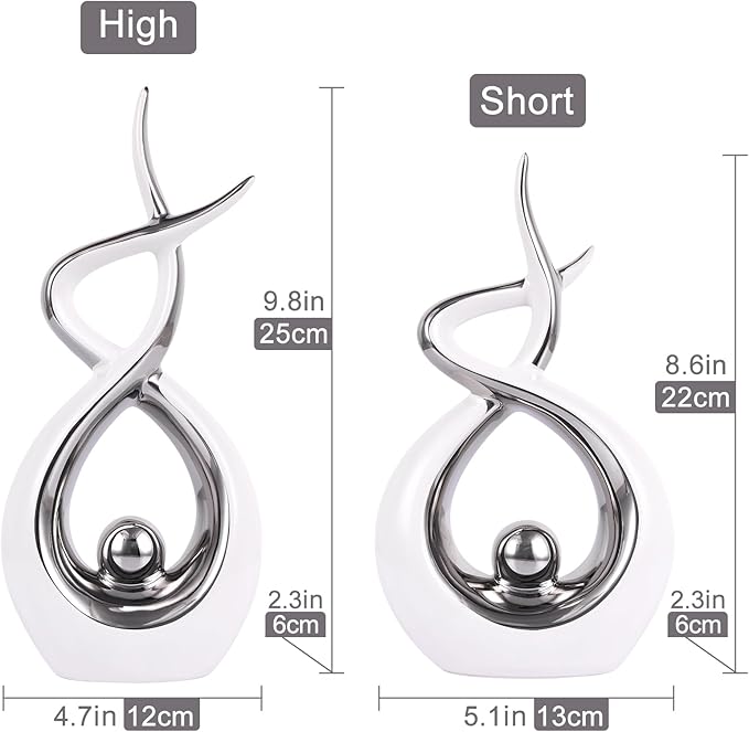 Silvery Modern Sculpture Table Decorations, Ceramic Knick Knacks Statues for Living Room Decor, Tv Stand and Desk Decor, Suitable for Coffee Tables and Shelf Decorations, Great Gift Idea