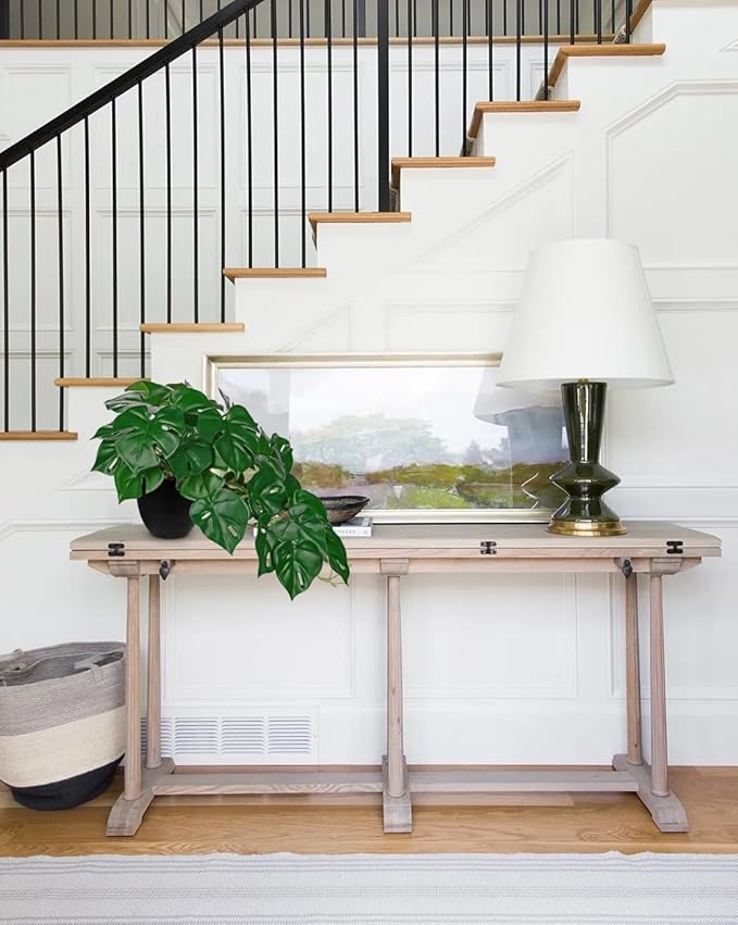 DILATATA Fake Plants Indoor 9 Inch Artificial Monstera Plant in Black Plastic Pot - Faux Potted Tropical Palm Plant for Home Aesthetic Decor Living Room Shelf Office