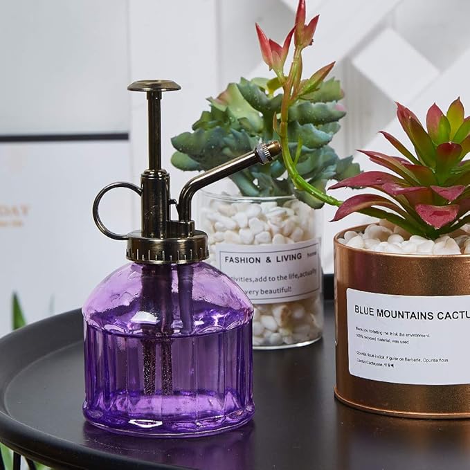 Glass Plant Mister Spray Bottle, Vintage Plant Spritzer Sprayer Mister, Succulent Watering Bottle with Top Pump, Small Glass Watering Can for Indoor Outdoor Houseplant - Purple