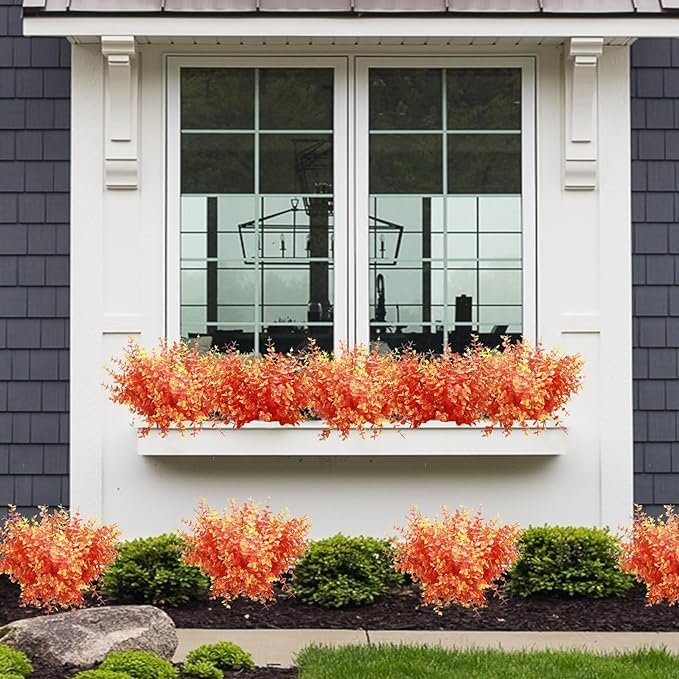 summer flower 10pcs Artificial Outdoor Boxwood for Fall Decor No Fade Fake Fall Flowers Decorations for Home Indoor Thanksgiving Garden Porch Party Decor