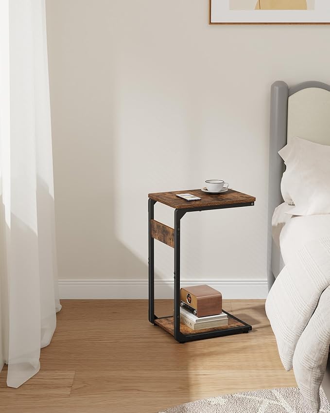 Narrow C-Shaped End Tables, TV Trays Set of 2, Small Side Table for Couch, Sofa Table for Living Room, Bedroom, Bedside ET-YB-BR2
