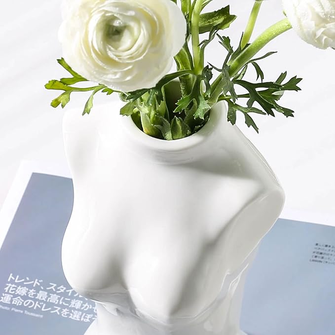 hjn Female Body Vase- Flower Vase fo Decor, White Ceramic Vase for Flowers,Morden Art Vase Woman Shape Vase for Living Room/Home Decor Accents/Bookshelf/Mantel-White