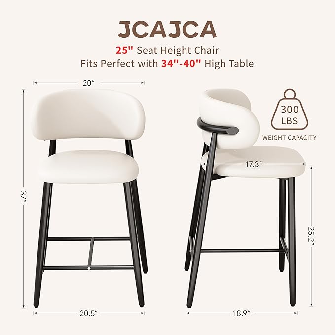 Bar Stools Set of 2 Counter Height Barstool Metal Kitchen Counter Height Bar Stool Island Chairs, Black/Cream White