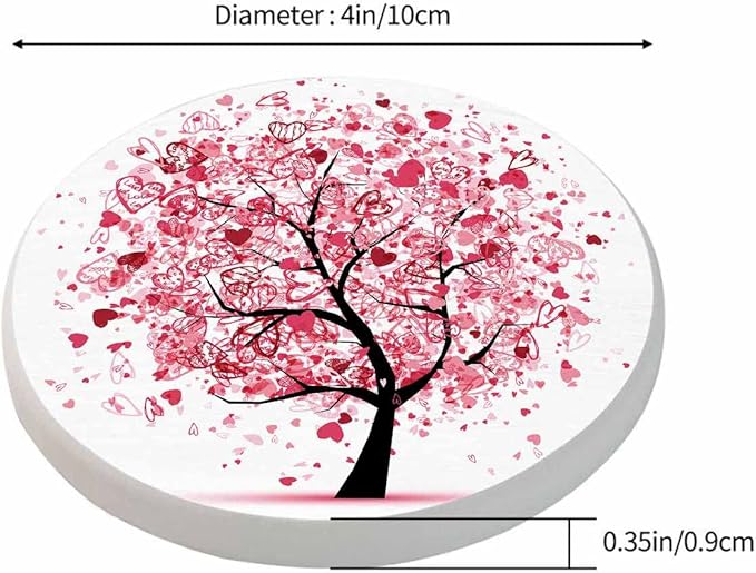 Valentine Tree with Hearts Drink Coasters Modern Wedding Branch Leaf Art Love Symbol Pink Tree Housewarming Presentss for New Home Present for Friends,2 Pcs,4 X 4 X 0.35 Inches