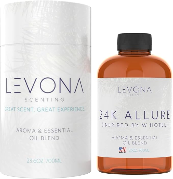 Levona Scent Essential Oil - Fresh Aroma for Home, Office, Hotel & Spa, Ideal for Humidifiers & Diffusers, Hotel Fragrance with Bergamot, Lemon & Lemongrass - 700ml / 23 fl oz, 24K Allure