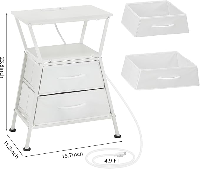 Nightstand with Charging Station, Side Tables for Bedroom with Built-in USB Side Table with 2 USB Ports and Outlets Nightstand with Cloth Drawer End Tables Living Room Sofa Couch
