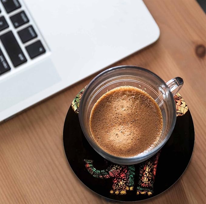 Tribal Elephant Table Coasters for Drinks Vintage Boho Colourful African Animal Isolate Portrait 100% Diatomite Home and Dining Room Bar Decor 4 X 4 X 0.35 Inch for Men Women