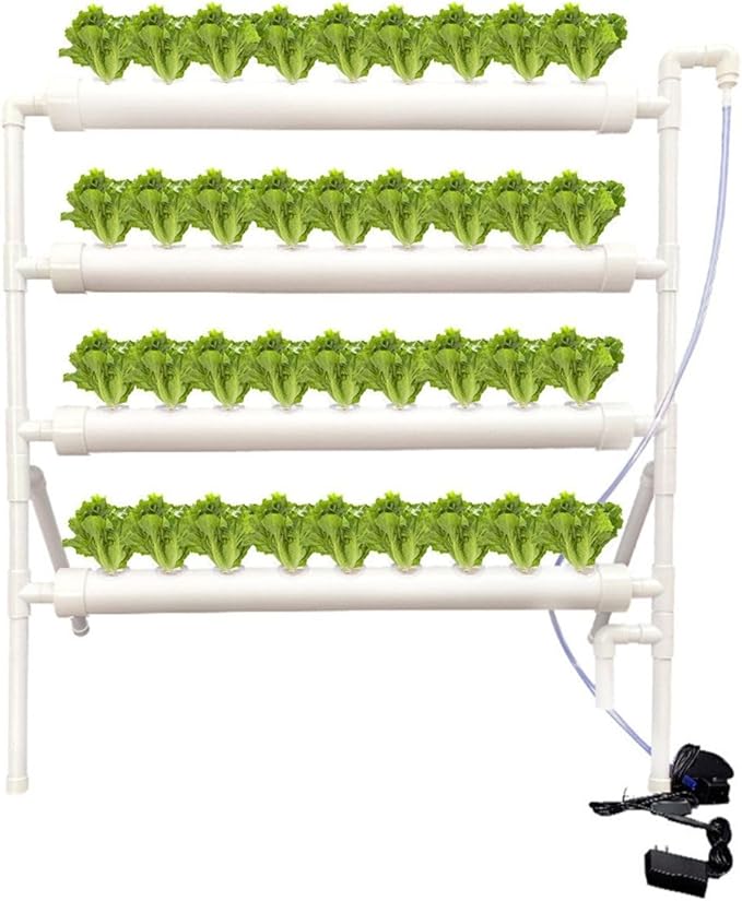 36-Pod Hydroponic Plant Growing System – PVC Vertical Soilless Indoor/Outdoor Garden Kit | White Tower with 36 Baskets, Sponges, AU/US Plug & Soft Tube | Ideal for Home Gardening