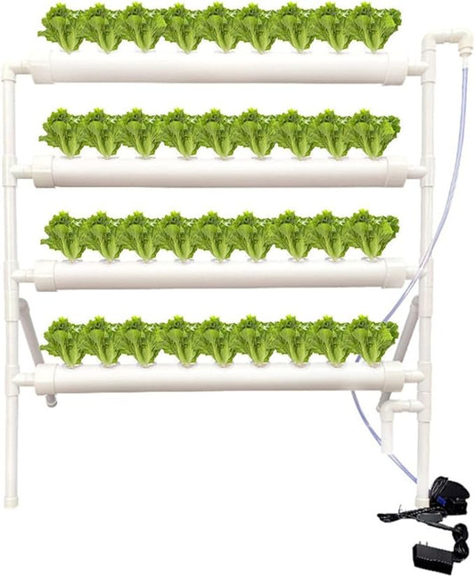 36-Pod Hydroponic Plant Growing System – PVC Vertical Soilless Indoor/Outdoor Garden Kit | White Tower with 36 Baskets, Sponges, AU/US Plug & Soft Tube | Ideal for Home Gardening