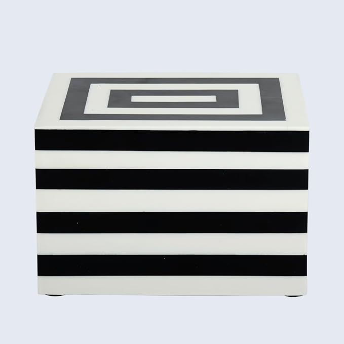 Handicrafts Home Small Decorative Box with Lid – 6x4.5x4” Trinket, Remote Control & Keepsake Memory Box, Decorative Accent for Coffee Table, Shelf, Mantle & Boho Home Decor- Concentric - Black White
