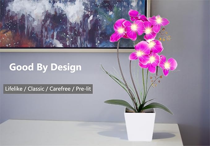 HOMESEASONS Orchid Lamp-LED Lighted Orchid Arrangements,Pre Lit Artificial Orchid,Light Up Flower Lights, Faux Orchid Phalaenopsis Arrangement (Purple)