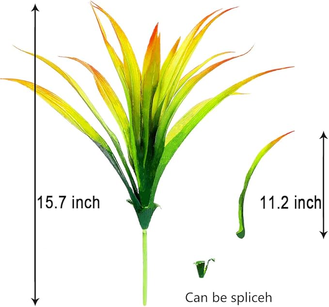 CLONG Artificial Fake Grass Plants Faux Grass Outdoor UV Resistant Fake Bushes Artificial Shrubs Plastic Plant (16, Orange and Green)