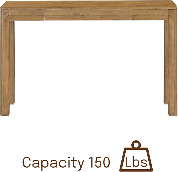 NTC Flow Modern Wooden Rectangle Console Table with Hidden Drawer – Waterproof & Heat Resistant, Teak Look