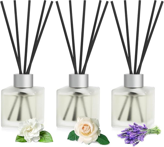 3-Pack Reed Diffuser Set, Gardenia/Lavender/Rose Scented Oil, Flower Aroma Essential Oils with Diffuser Sticks, Long Lasting Bathroom Air Freshener, Home Fragrance for Room Decor