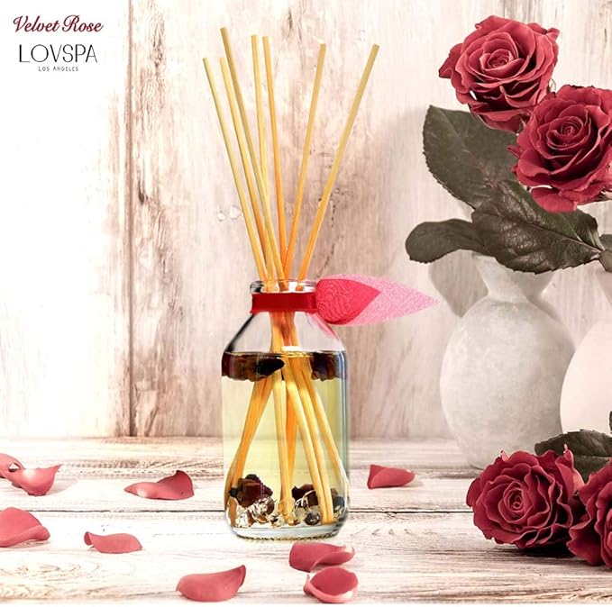LOVSPA Reed Diffuser Set, Velvet Rose Scented Oil Diffuser with Sticks, Home Fragrance Accessories for Bathroom Shelf Decor, Aroma Diffusers for Home or Office Desk, USA Made