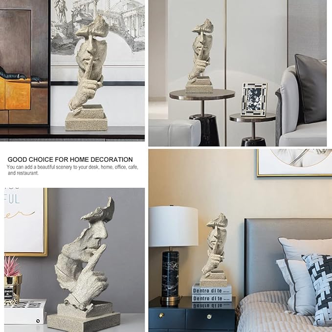 fazhongfa Thinker Statue - Silence is Gold Modern Decor Creative Abstract Art Figurine Resin Sculptures Decoration Room Home Study Office for Men Desktop Ornament (Sandstone)