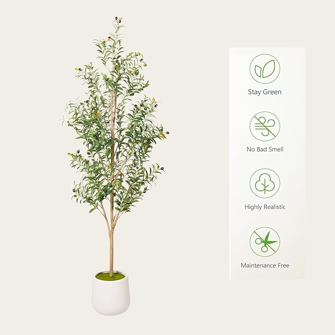 Phimos Artificial Olive Tree with Planter Pot Large Faux Olive Branches and Fruits Artificial Tree for Modern Home Office Living Room Floor Decor Indoor (6FT)