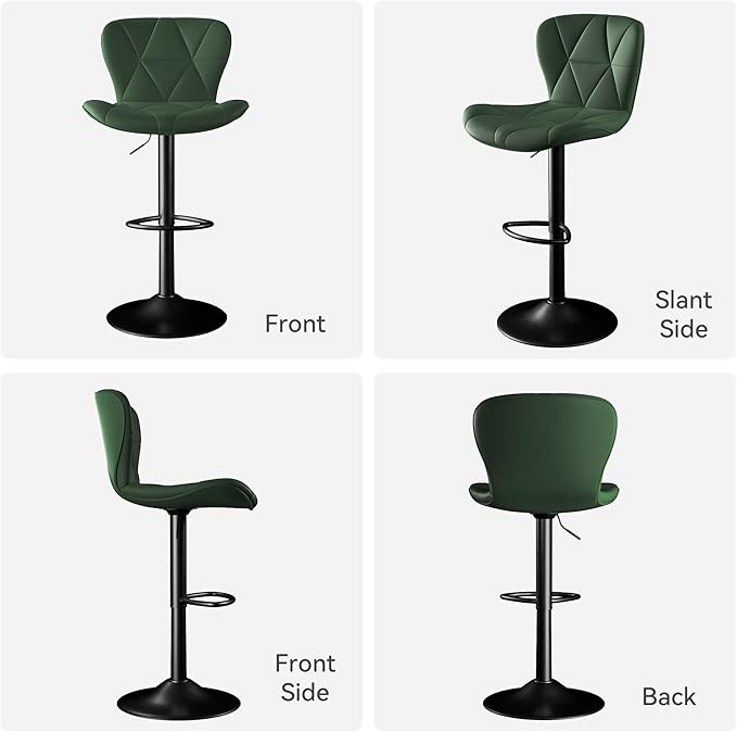 Bar Stools Set of 3,Adjustable Swivel Barstools, Faux Leather Bar Chairs,Upholstered Counter Height with High Backrest for Kitchen Island, Green