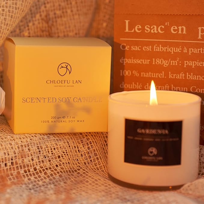 Chloefu LAN Premium Jasmine Scented Candle Gifts for Women, Highly Scented, 7.1oz|45 Hour Long Lasting,All Natural Soy Candles for Home, Small Candle Jar with Gift Box