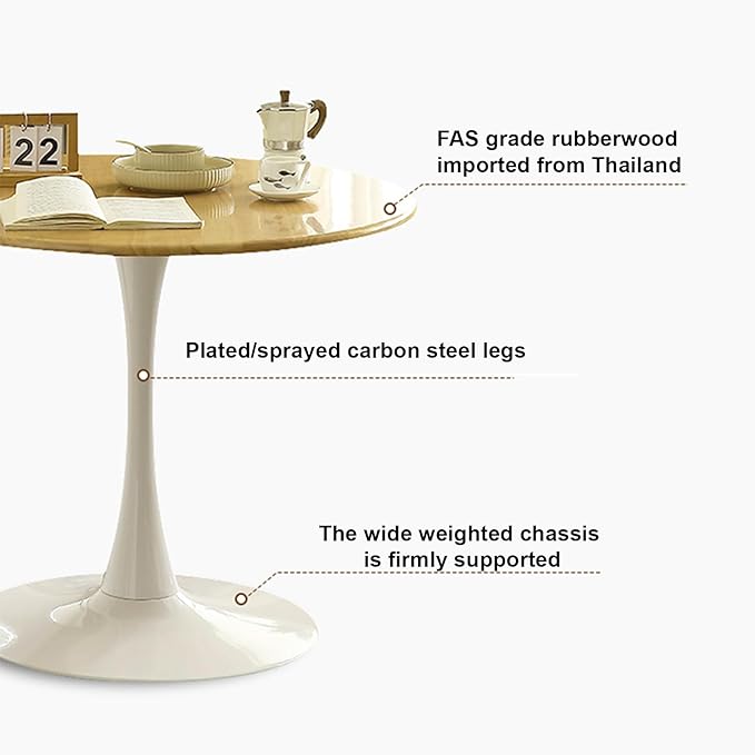 23.62" Mid-Century Round Dining Table, Small Dining Table, Side Table for 2 People, Small Round Dining Room Table with Sturdy Trumpet Base, Circle Kitchen Table for Dining Room, Kitchen, Living Room