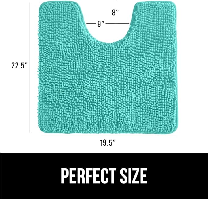 GORILLA GRIP Plush Absorbent Shaggy Chenille Bath Rug Mat for Oval Toilet Base with Rubber Backing, Machine Washable Rugs, Soft Microfiber Contour Mats for Toilets, Bathroom Decor, Turquoise
