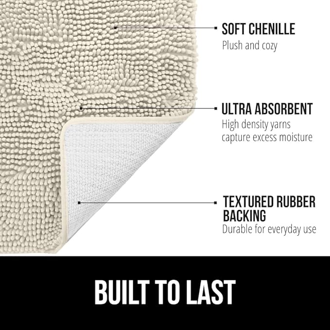 GORILLA GRIP Bath Rug Mat 44x26, Thick Absorbent Chenille, Quick Dry Microfiber Mats, Rubber Backing Washable Shower Floor Rugs, Bathmat Runner, US Designed Bathroom Home Decor Accessories Dusty Cloud