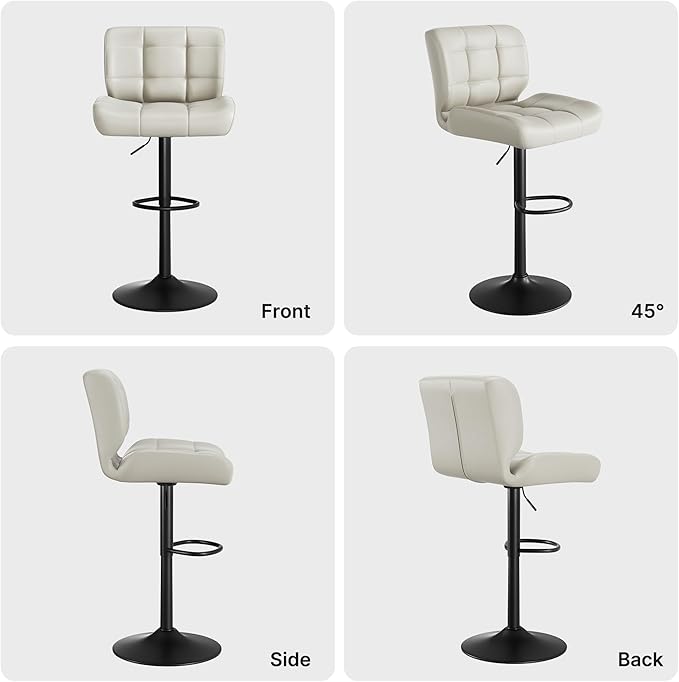 Modern Bar Stools Set of 5, Faux Leather Upholstered Swivel Bar Stools, Adjustable Counter Height Bar Chairs with High Back and Footrest for Kitchen Island (Khaki)