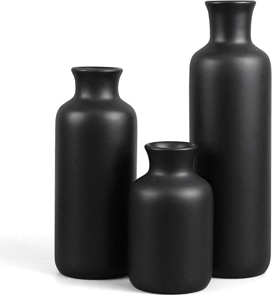 Resin 3 Piece Vase Set, Farmhouse Decor, Home Decorative Vase, Vases for Your Kitchen, Bedroom, Office, Living Room, Bathroom, & Shelf Centerpiece Table Decorations, Black