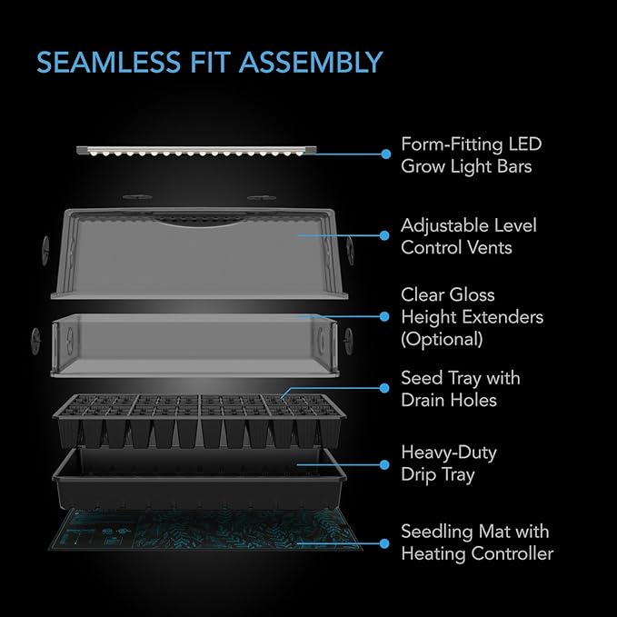 AC Infinity Heavy-Duty Large Humidity Dome 6x12 Germination Kit with Waterproof Seedling Mat, Full Spectrum LED Grow Light Bars, Samsung LM301H EVO Diodes, Vented Extension Panels, for Seed Starting