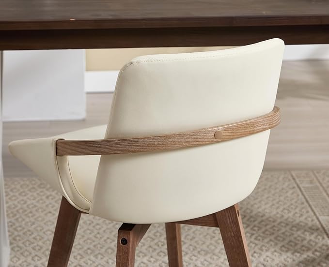 EALSON Swivel Counter Height Bar Stools Set of 4 Mid Century Modern Natural Wood Barstools with Back and Arms Comfortable Leather Upholstered Counter Stools Bar Chairs for Kitchen Island, Beige