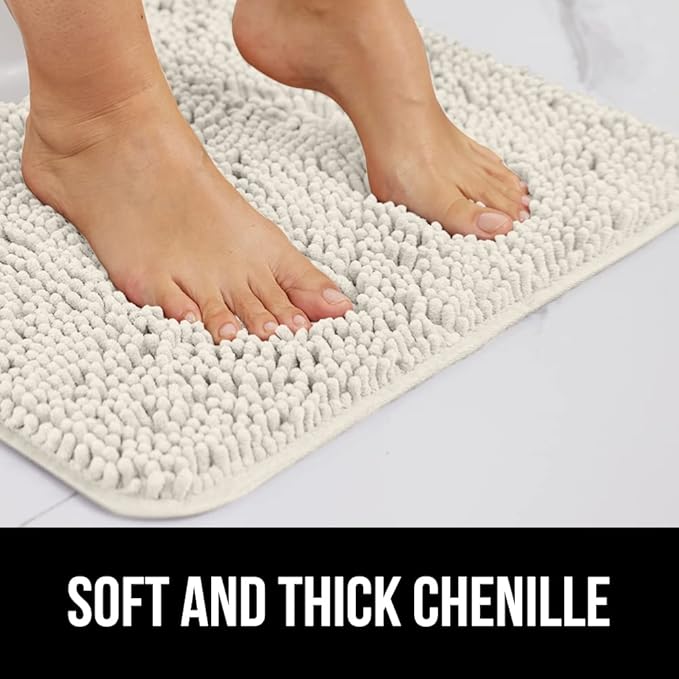 GORILLA GRIP Bath Rug Mat 48x17, Thick Soft Absorbent Chenille, Quick Dry Microfiber Mats, Rubber Backing Washable Shower Floor Rugs, Bathmat Runner, US Designed Bathroom Home Decor Accessories Ivory