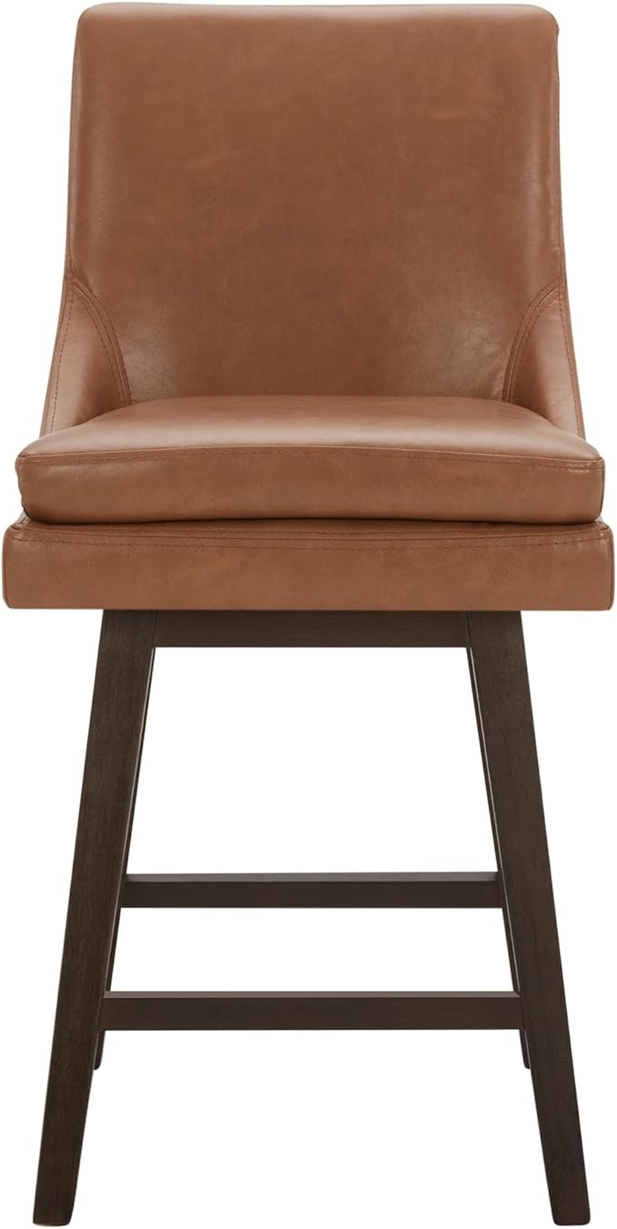 CHITA Counter Height Swivel Barstool, Upholstered Bar Stool, 26.8" H Seat Height, PU Leather in Retro Brown