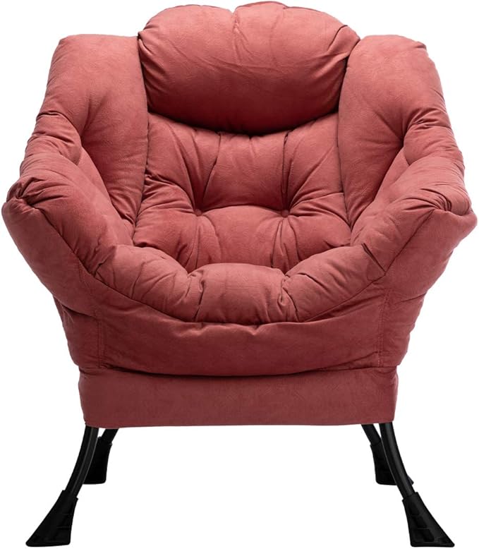 HollyHOME Oversized Brick Red Fabric Lounge Chair with Armrests and Steel Frame for Living Room