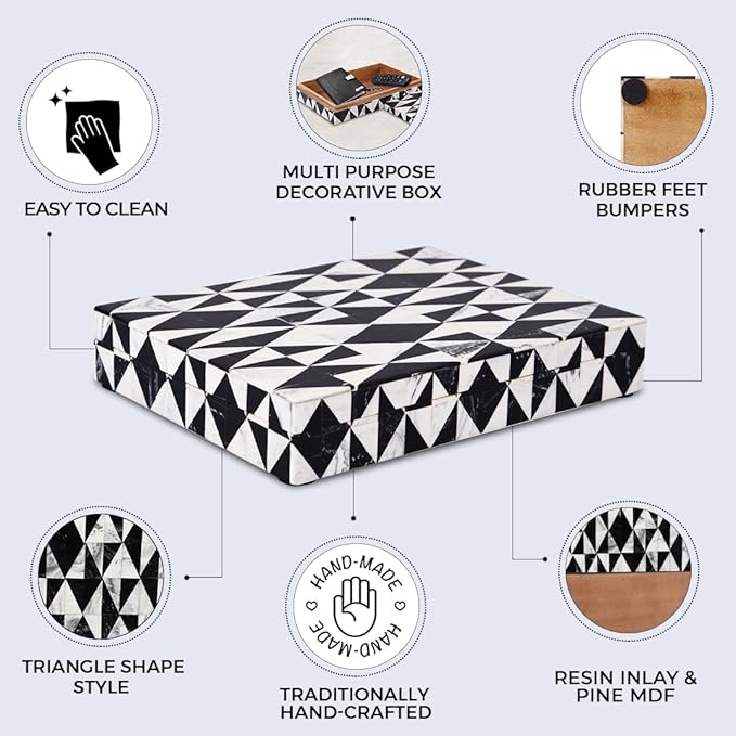 Handicrafts Home Handmade Harlequin Collection Decorative Jewelry Box Organizer – Keepsakes, Trinkets, and Home Decor – Antique Coffee Table Storage, Memory Box, Farmhouse Style Decor, 6x8x1.5