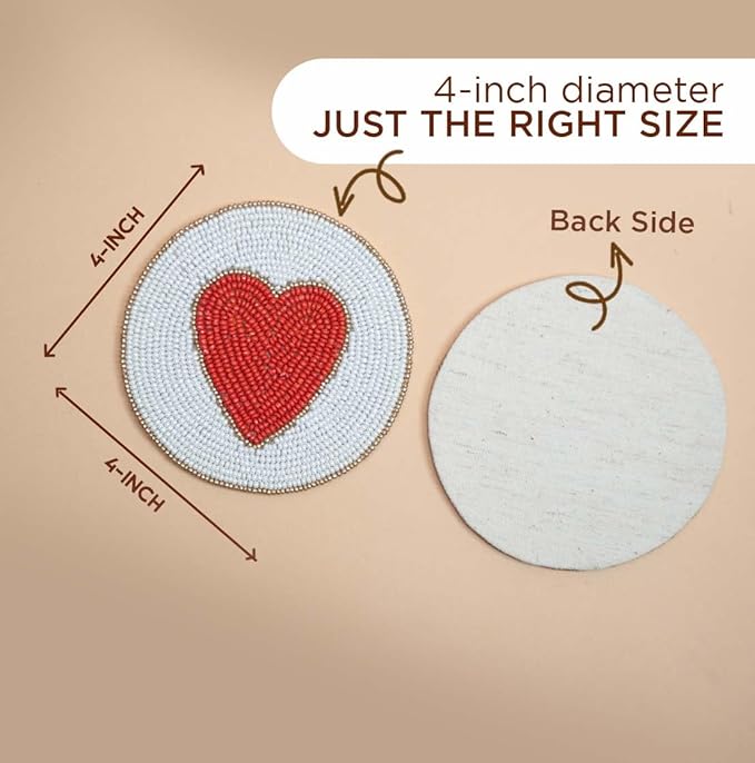 Folkulture Beaded Coasters for Drinks | Set of 4 (4") Round Decorative Bar Coasters for Table Décorations | Modern Coaster for Coffee Table for Her or Housewarming Gift