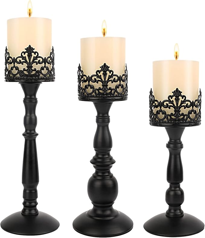 Black Vintage Candle Holder for Table Centerpiece Gothic Candle Stand Set