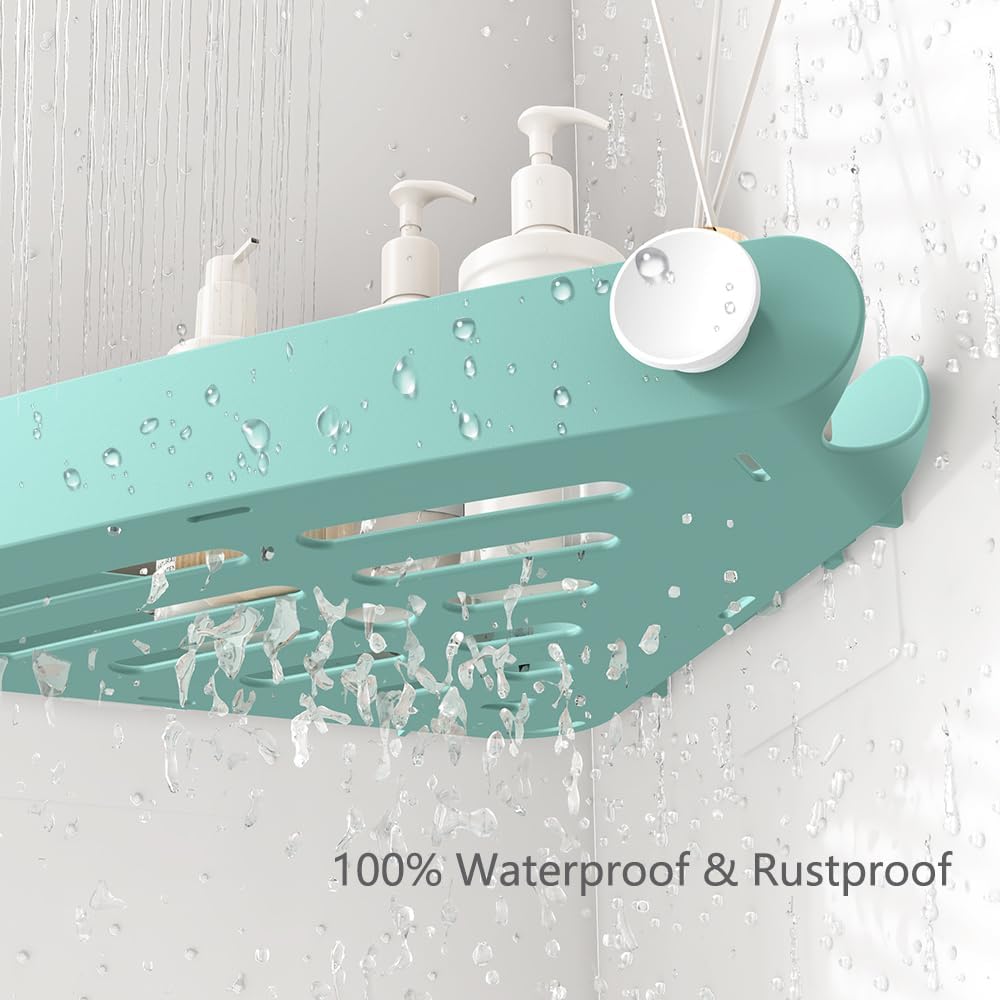 Sotfamily Shower Caddy Corner, 2 Pack Adhesive Corner Shower Shelves for Bathroom Organizers and Storage, Rust Free Plastic Rack for Bathroom Accessories & Decor, Turquoise