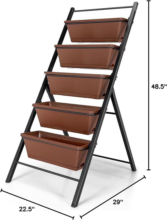 Safstar 5-Tier Vertical Raised Garden Bed, Freestanding Garden Planter with 5 Container Boxes, Elevated Planter for Vegetables, Fruits, Flowers, Herbs, Good for Indoor & Outdoor Use (Brown, 1)
