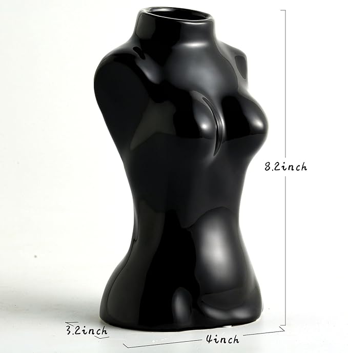 hjn Female Body Vase- Ceramic Black Vase for Flowers,Morden Art Woman Shape Vases for Living Room/Home Decor Accents/Bookshelf/Mantel-Black
