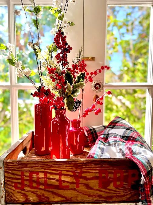 Sullivans Red Vase Set, Farmhouse Decor, Boho Aesthetic Room Decor Vases for Your Kitchen, Bedroom, Office, Living Room & Bathroom, Shelf Decor, Centerpiece Table Decorations (CM2407)