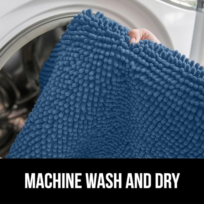 GORILLA GRIP Plush Absorbent Shaggy Chenille Bath Rug Mat for Oval Toilet Base with Rubber Backing, Machine Washable Rugs, Soft Microfiber Contour Mats for Toilets, Bathroom Decor, Blue