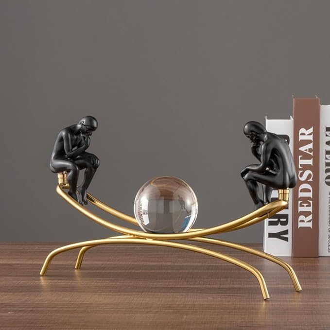 FUNSXBUG The Thinker Statue Thinking Man Statues with Crystal Ball Sculptures Collectible Figurine Home Decor Living Room Decoration Black