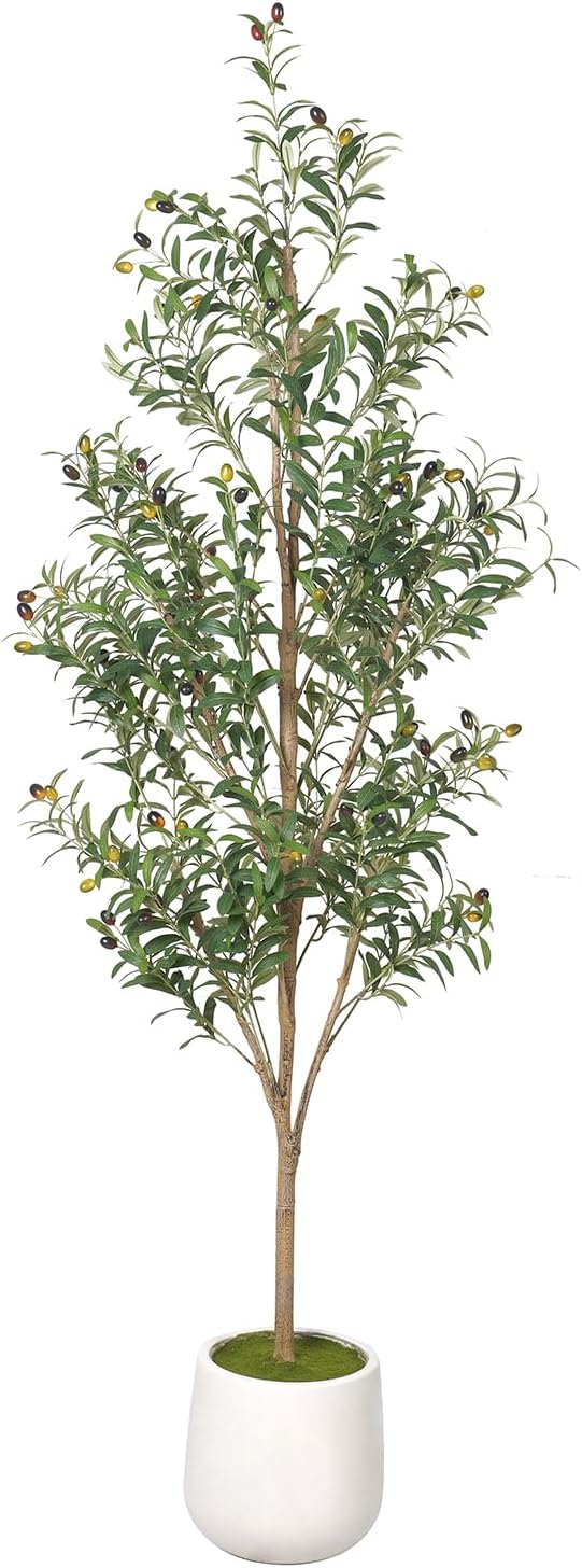 Phimos Artificial Olive Tree with Planter Pot Large Faux Olive Branches and Fruits Artificial Tree for Modern Home Office Living Room Floor Decor Indoor (6FT)