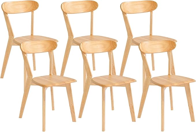 DELAVIN Soild Wood Dining Chairs Set of 6, Mid Century Oak Wood Kitchen Chairs, Vintage Dining Room Chairs Set Suitable for Kitchen, Natural