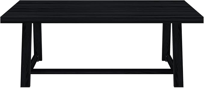 Plank+Beam 84 Inch Farmhouse Dining Table, Solid Wood Rustic Kitchen Table, Large Wooden Rectangular Dinner Table for Dining Room, Home Office, Living Room Furniture, Easy Assembly, Black Wirebrush