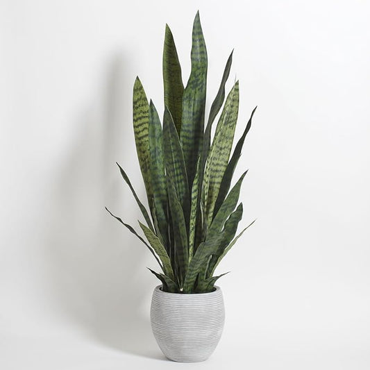 Faux Snake Plant, Premium Artificial Indoor Plant Stands 40” Tall and Enhances Interior Design, Lifelike-Leaves Create Realistic Natural Appearance, Grey Planter Pot Included