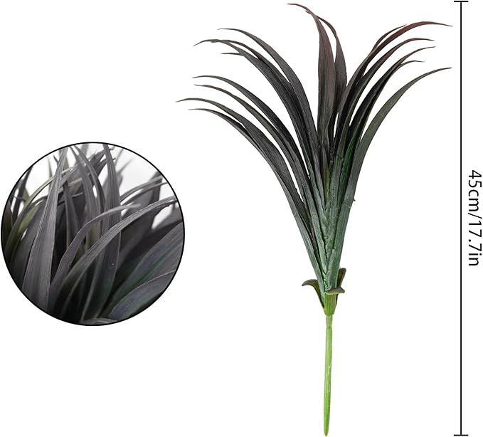 8Pcs Artificial Grass Plant Fake Outdoor Plastic Plants UV Resistant Faux Grasses Greenery Shrubs for Window Box Garden Patio Porch Home Decor Black